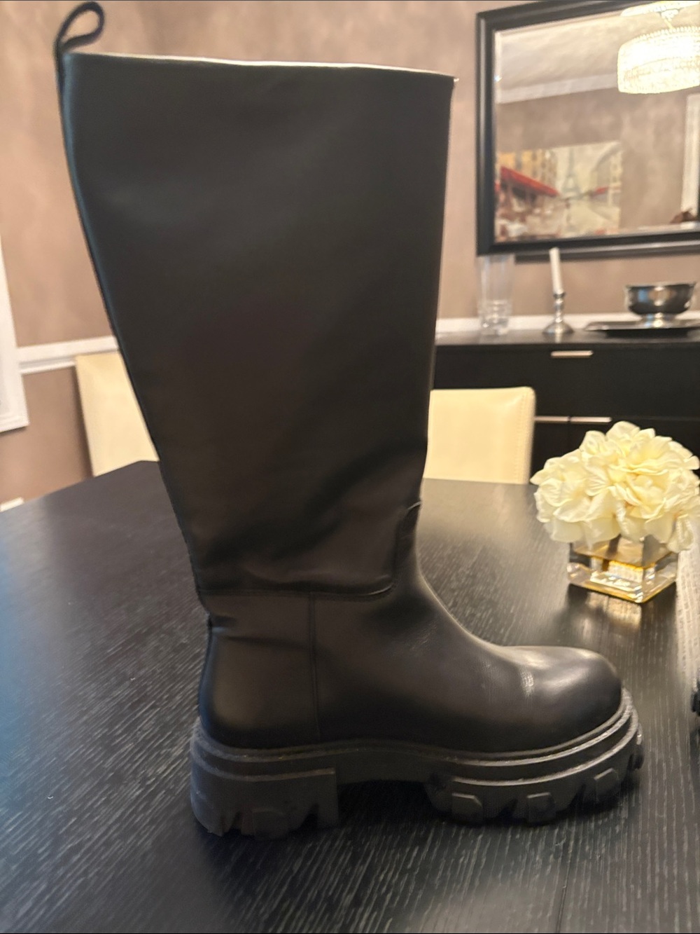 Steve Madden Black Over-the-Knee Chunky Lug Boots - Picture 4 of 9